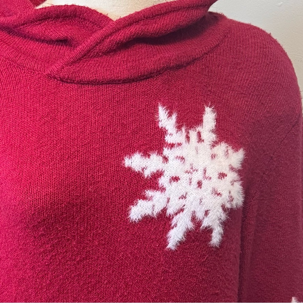 Red Snowflake Sweater XL Fold Over Neck holiday teacher‎ - Picture 7 of 8